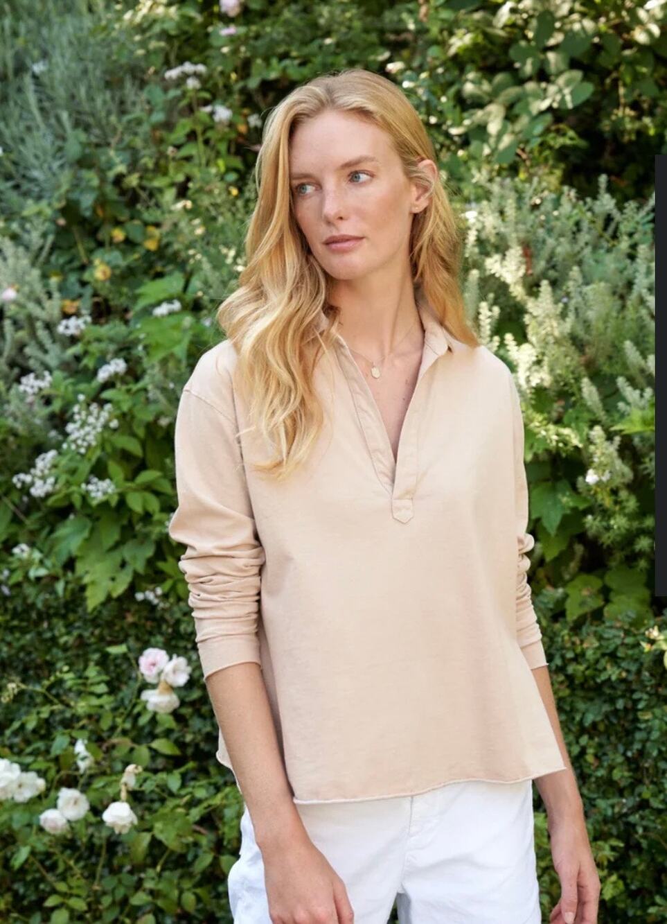 Frank & Eileen Patrick Henley preppy Beige Sand Beachy minimalist Polo casual